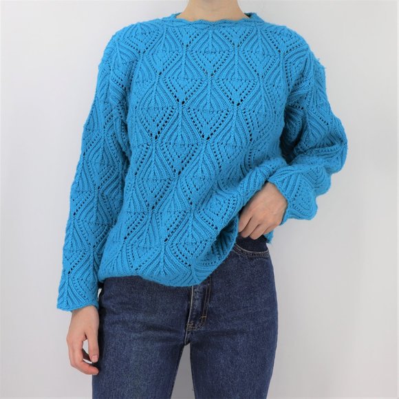 Vintage Sweaters - Vintage Designers Originals Blue Knit Sweater
